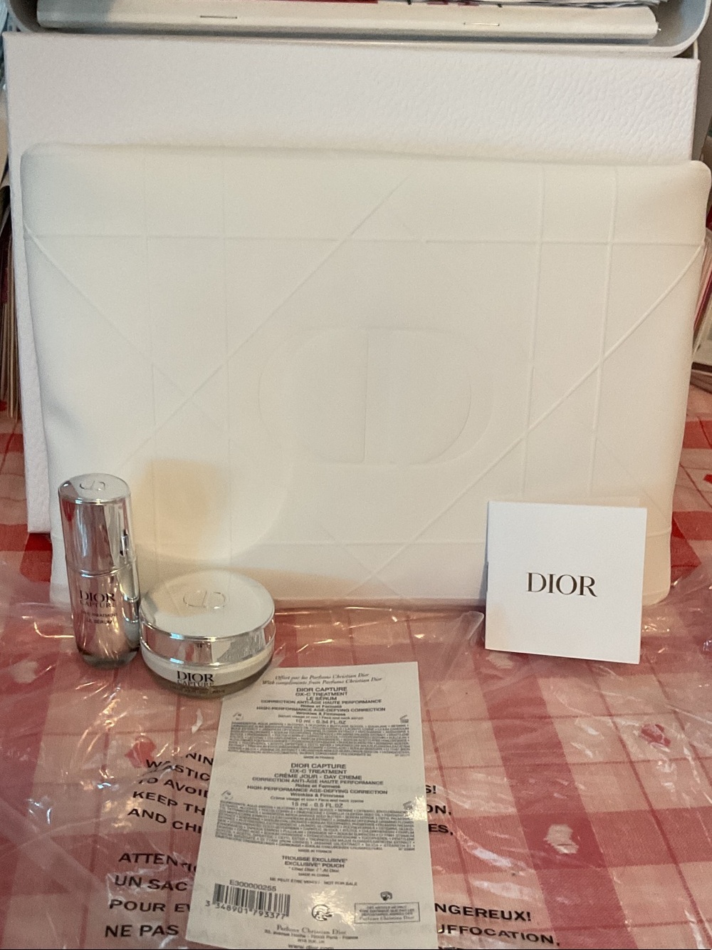 Dior White Quilted Cosmetic Pouch with Skincare Minis